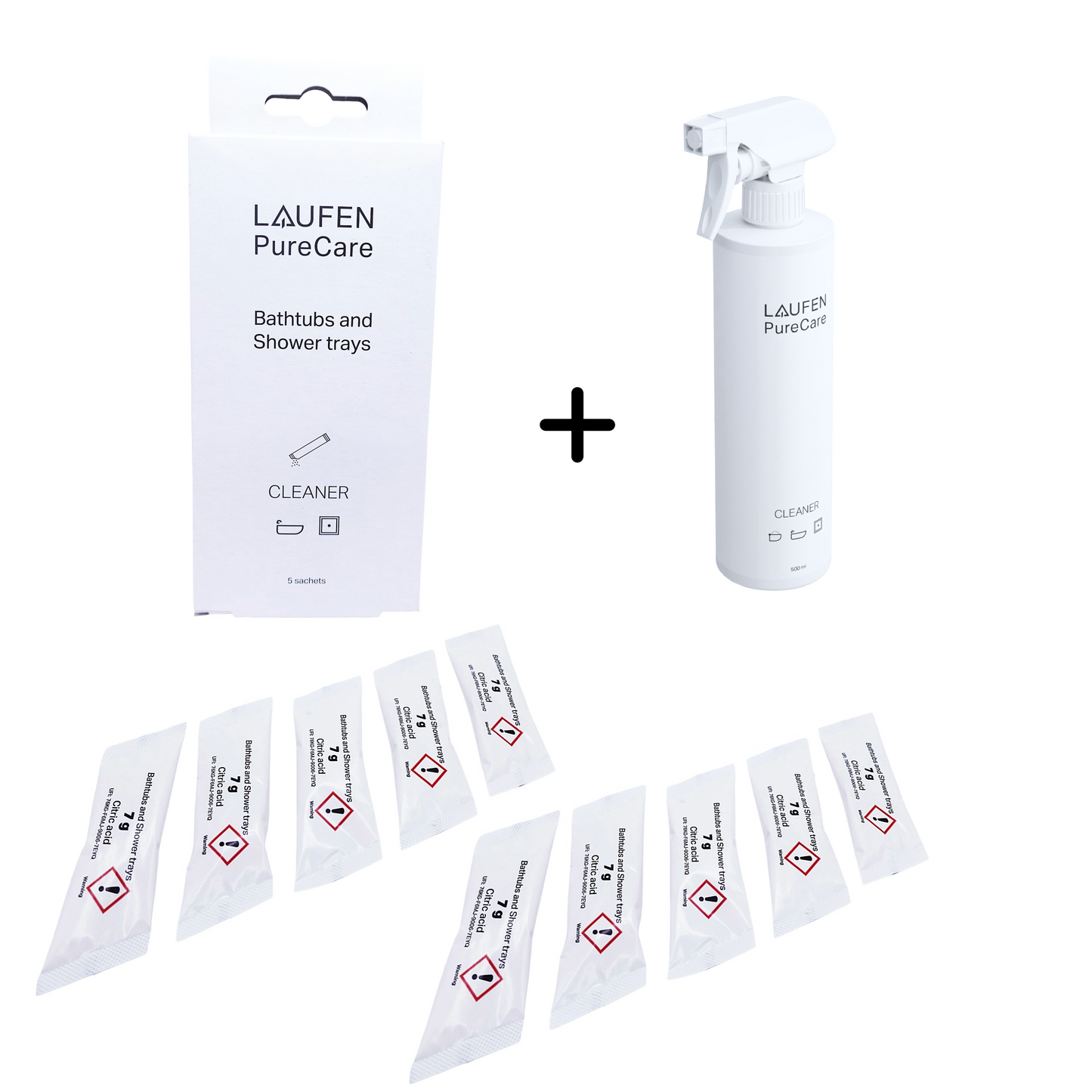 PureCare Bathtubs and Shower Tray  Cleaner (10 sachets- 5Litres ) and Bottle